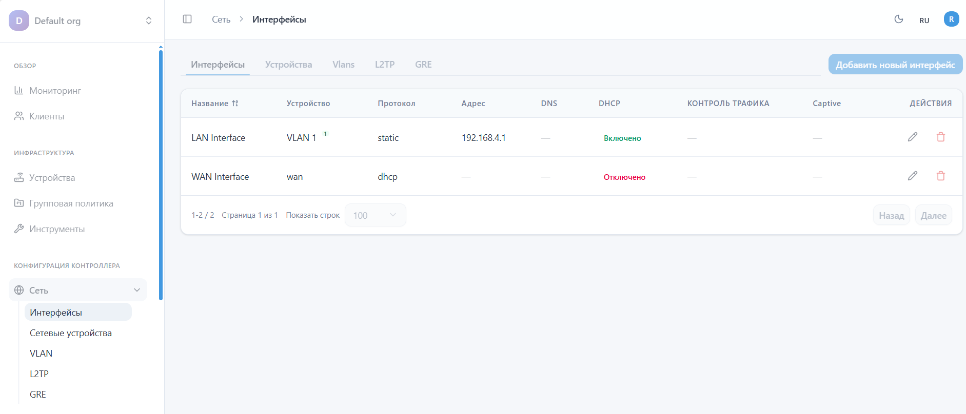Список интерфейсов
